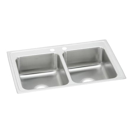 Elkay Lustertone Ss 33X21.2X7.8 Equal Double Bowl Drop-In Sink With Quick-Clip LRQ33212